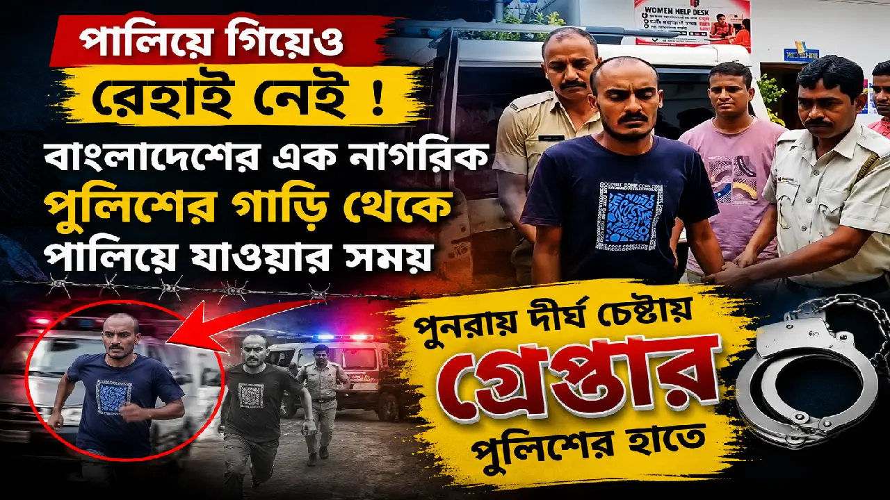 বাংলাদেশের এক নাগরিক পুলিশের গাড়ি থেকে পালিয়ে যাওয়ার সময় পুনরায় দীর্ঘ চেষ্টায় গ্রেপ্তার পুলিশের হাতে