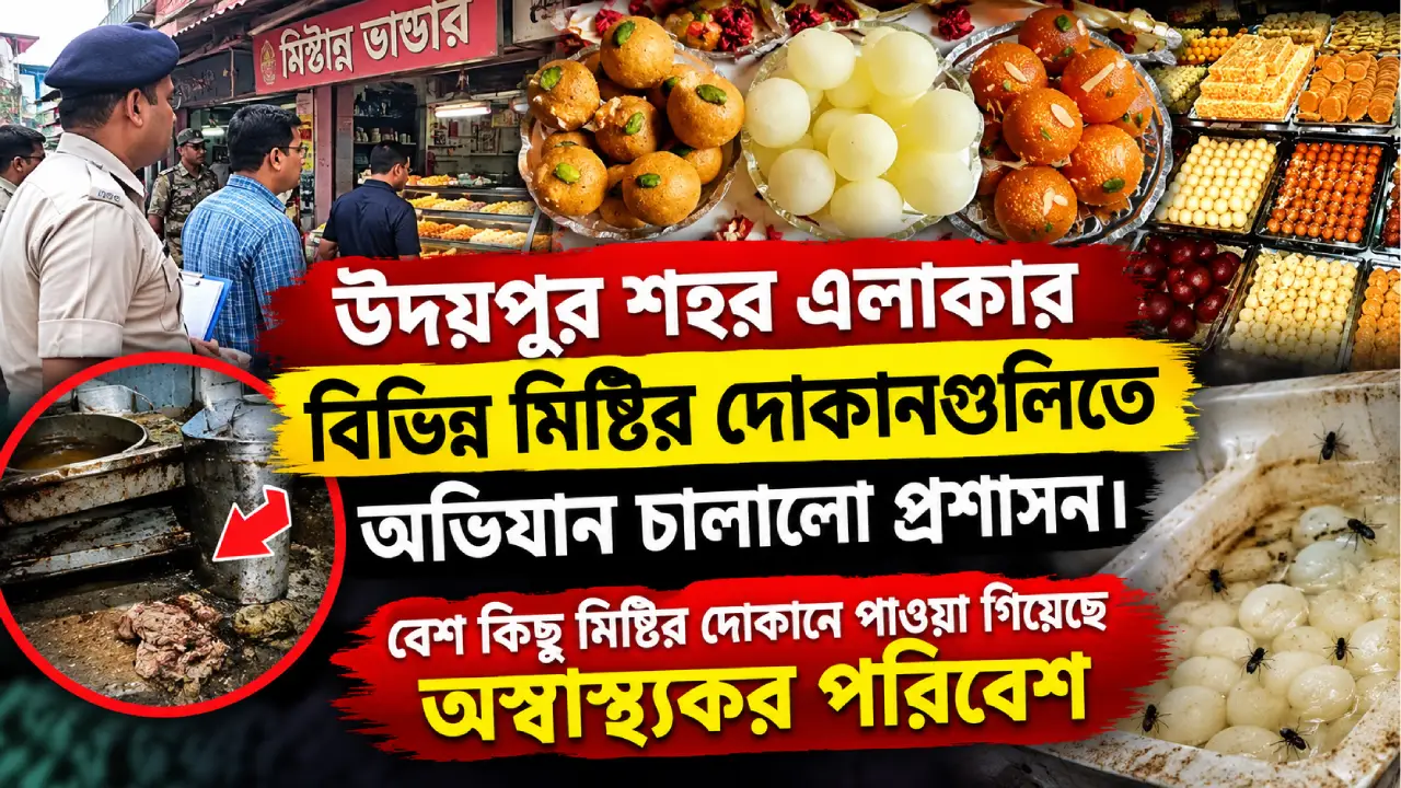উদয়পুর শহর এলাকার বেশ কিছু মিষ্টির দোকানে পাওয়া গিয়েছে অস্বাস্থ্যকর পরিবেশ