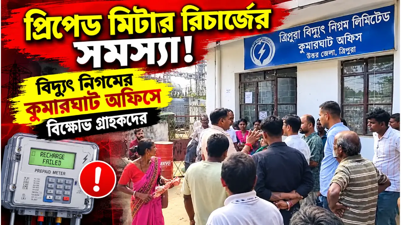 প্রিপেড মিটার রিচার্জের সমস্যা নিয়ে বিদ্যুৎ নিগমের কুমারঘাট অফিসে বিক্ষোভ গ্রাহকদের।
